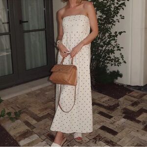 NWT Abercrombie & Fitch Linen/Cotton Strapless Polka Dots Dress Size M